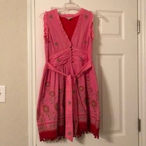 Blue Plate pink dress with red and silver details. Size S.